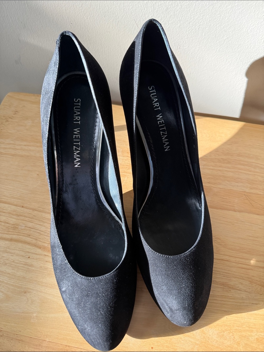 Stuart Weitzman Black Suede Pointed-Toe Pumps